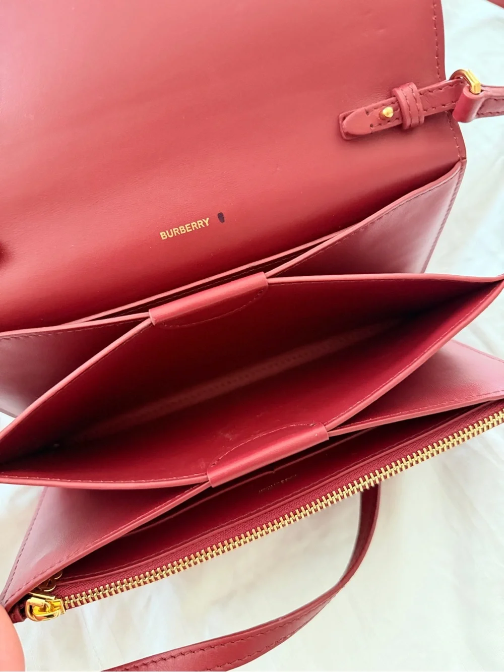 Burberry Burgundy Leather TB Logo Crossbody Bag with Gold Hardware